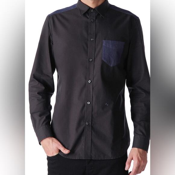 DIESEL S-CARRY BUTTON DOWN MENS SHIRT HIP LOGO EMBOSSED BUTTONS L - Picture 1 of 9